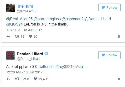 "Finallerde LeBron 3-5" diyen bir taraftara Lillard'ın cevabı: "Çoğu insan 0-0."